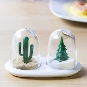 Saliera E Pepiera Abete e Cactus In Vetro