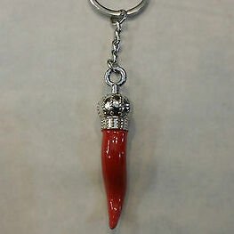 Portachiavi Acciaio Cornetto Rosso Corno 4,5 cm Smaltato Portafortuna